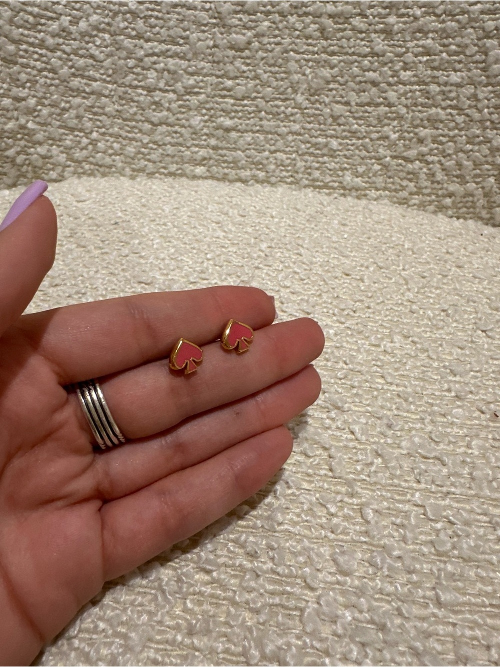 kate spade Gold-Tone Pink Enamel Heart Spade Stud Earrings